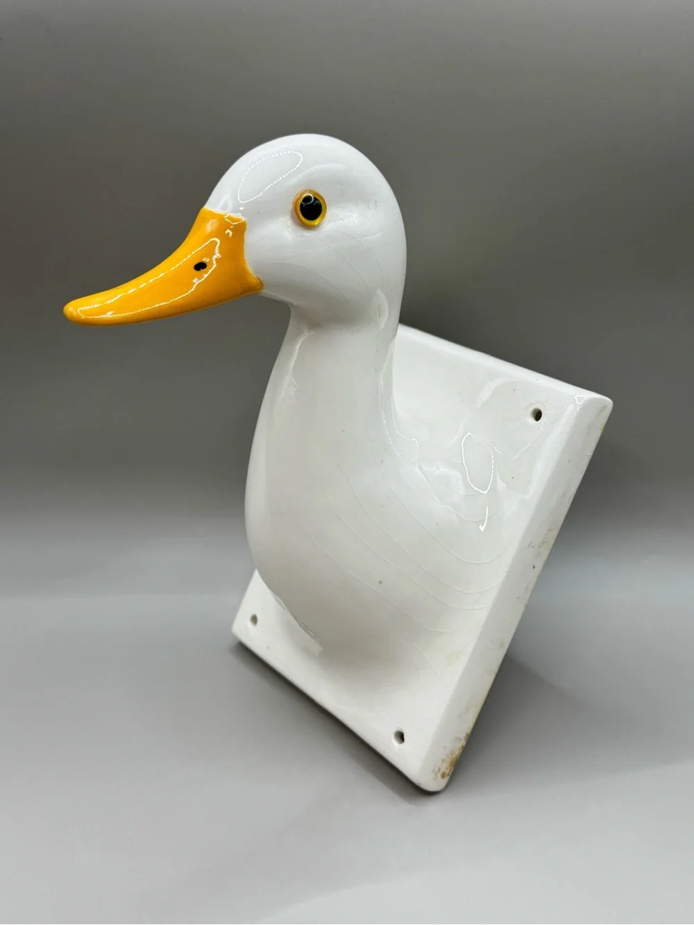 Vintage white ceramic goose duck head wall mount hook farmhouse cottage kitchen